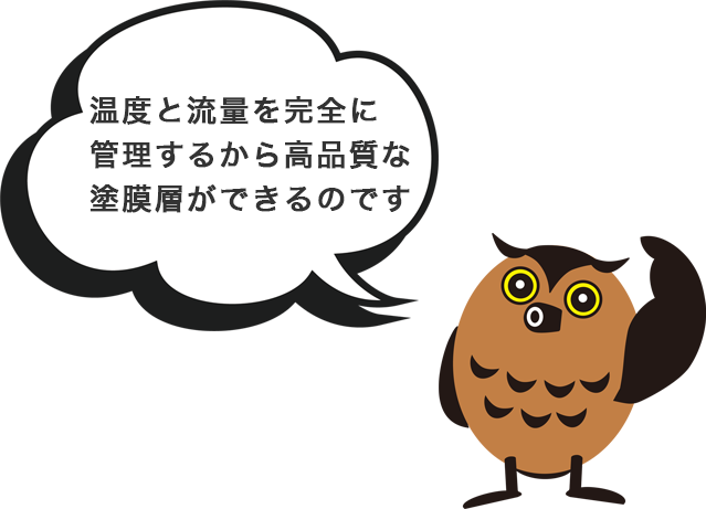 温度と流量を完全に管理するから高品質な塗膜層ができるのです